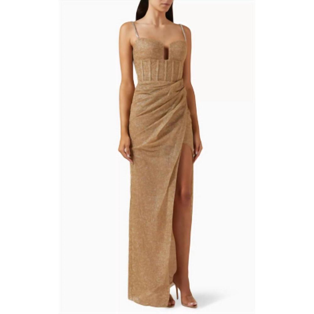 NEW TARIK EDIZ hilary maxi dress in gold